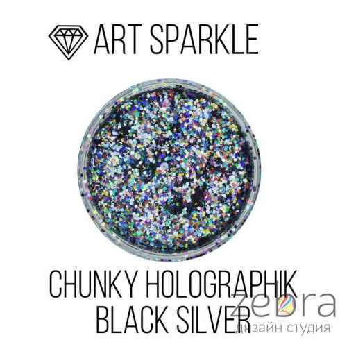 Глиттер крупный Chunky Holographik Black Silver (50 гр)
