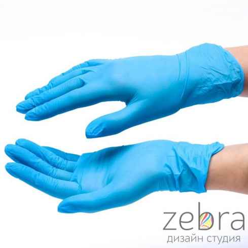 Перчатки защитные нитриловые, голубые, размер М